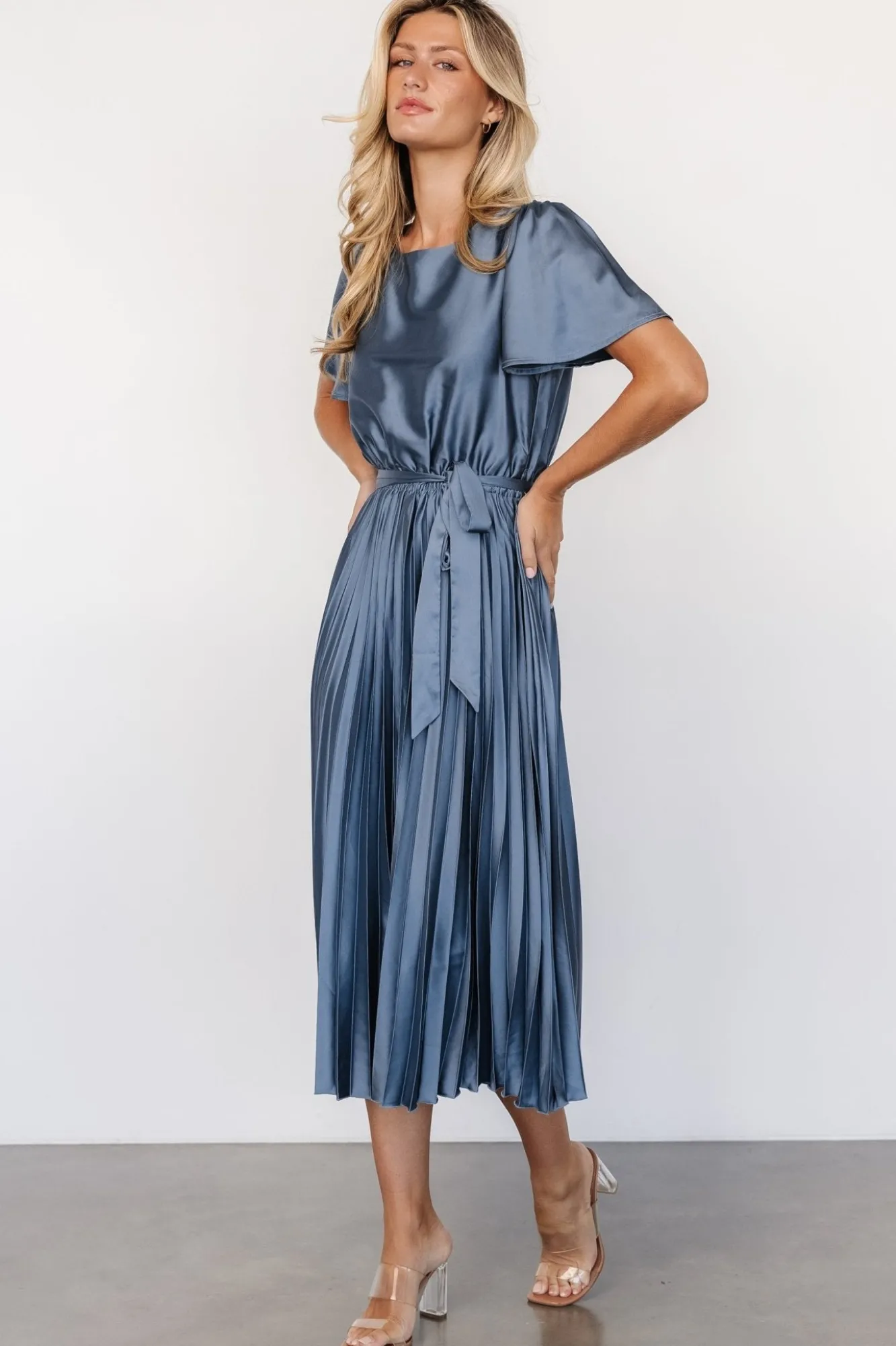 Baltic Born Adelaide Pleated Satin Dress |
