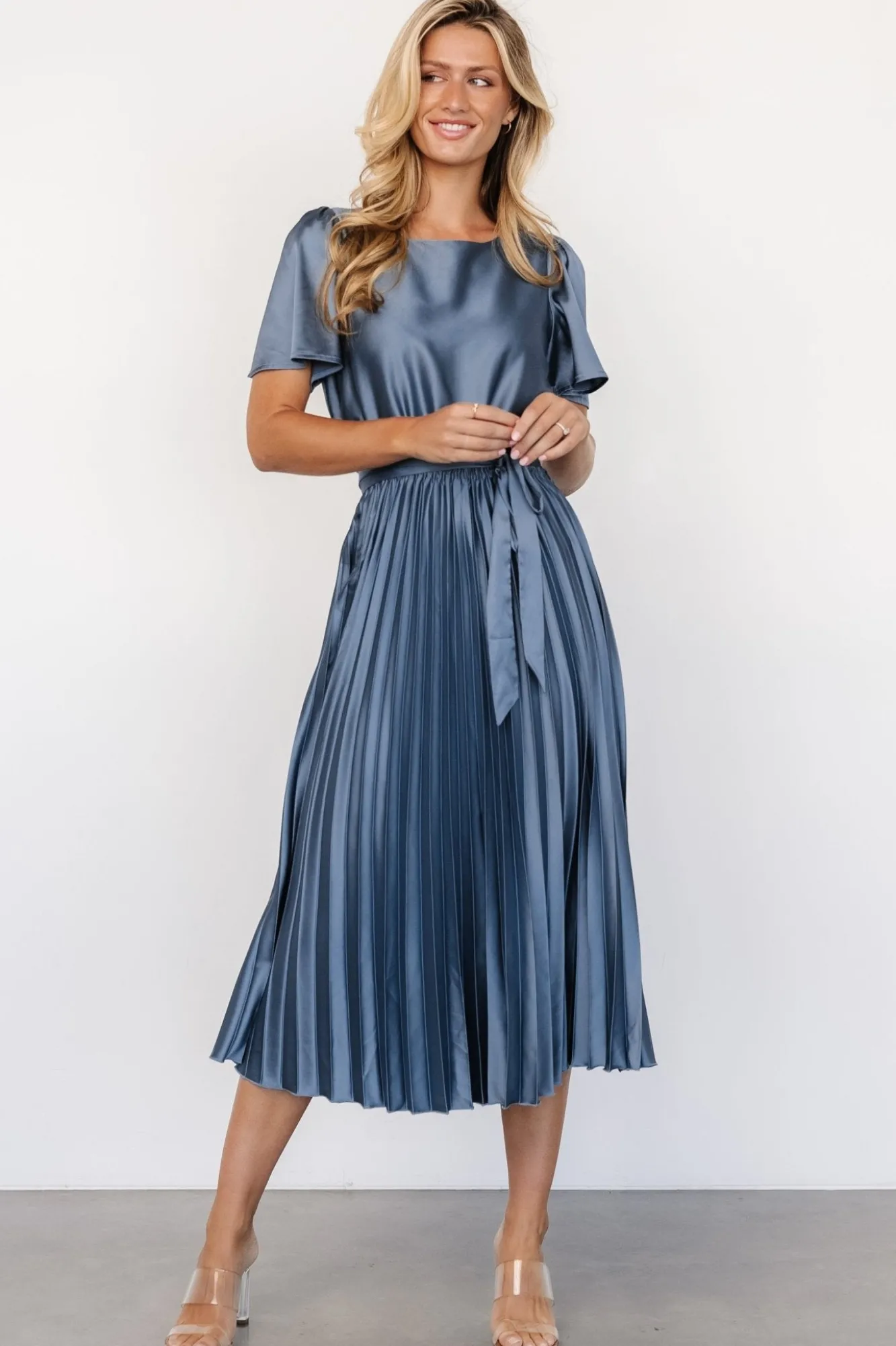Baltic Born Adelaide Pleated Satin Dress |