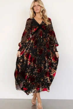 Baltic Born Adele Velvet Dress | Black + Rose Floral