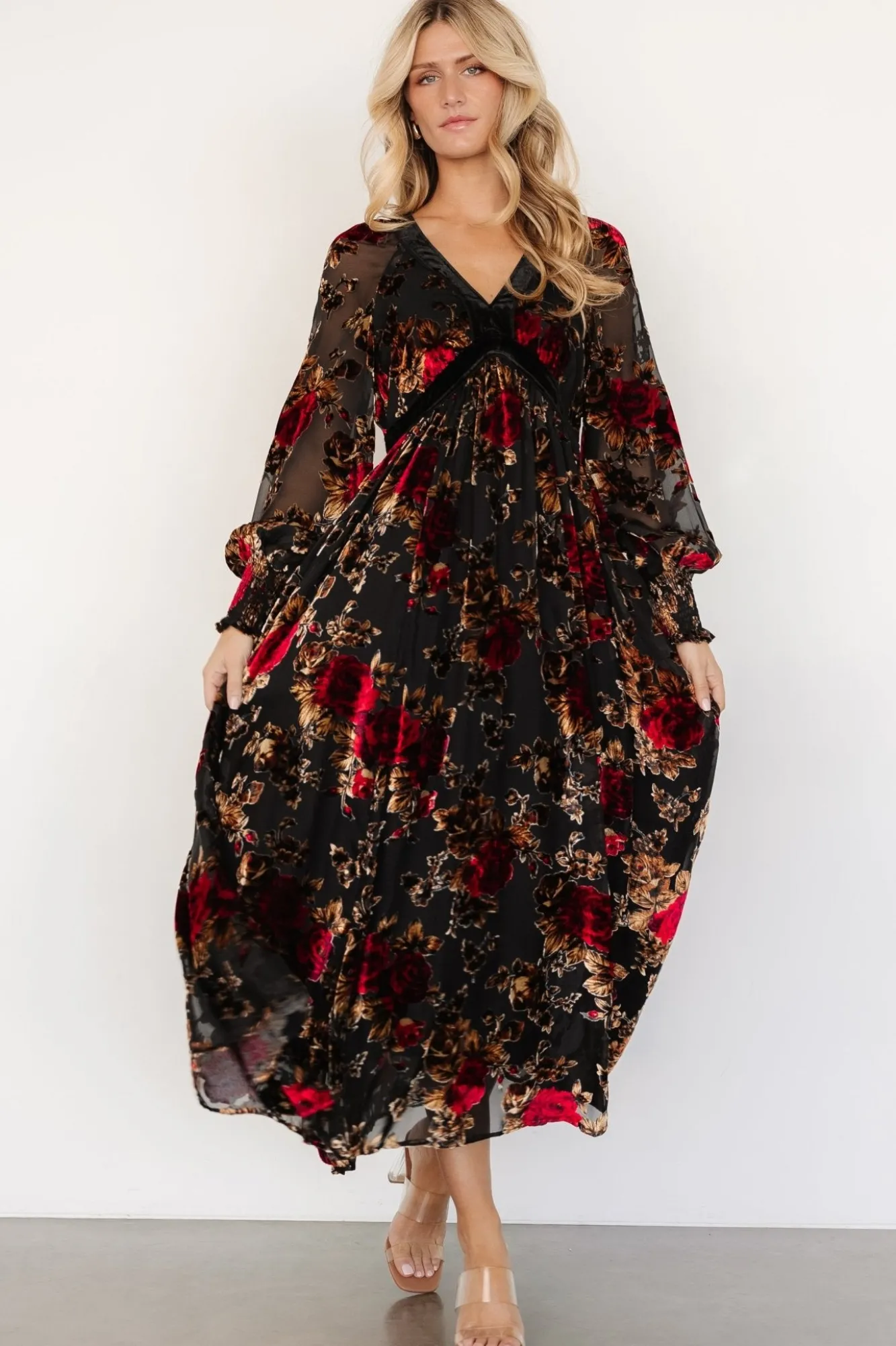 Baltic Born Adele Velvet Dress | Black + Rose Floral