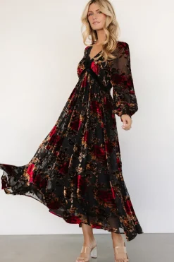 Baltic Born Adele Velvet Dress | Black + Rose Floral
