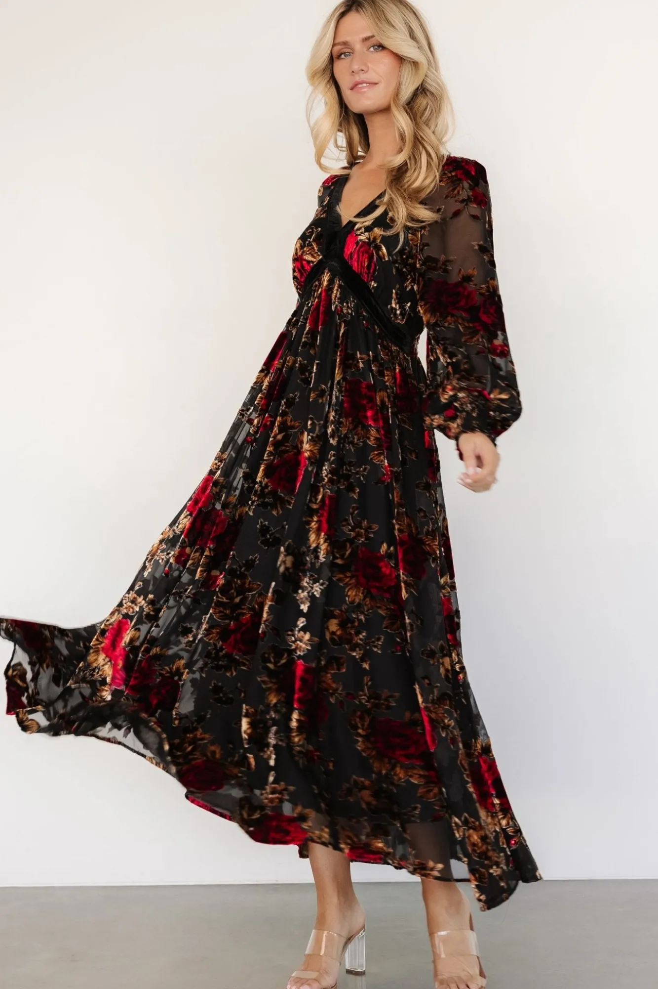 Baltic Born Adele Velvet Dress | Black + Rose Floral