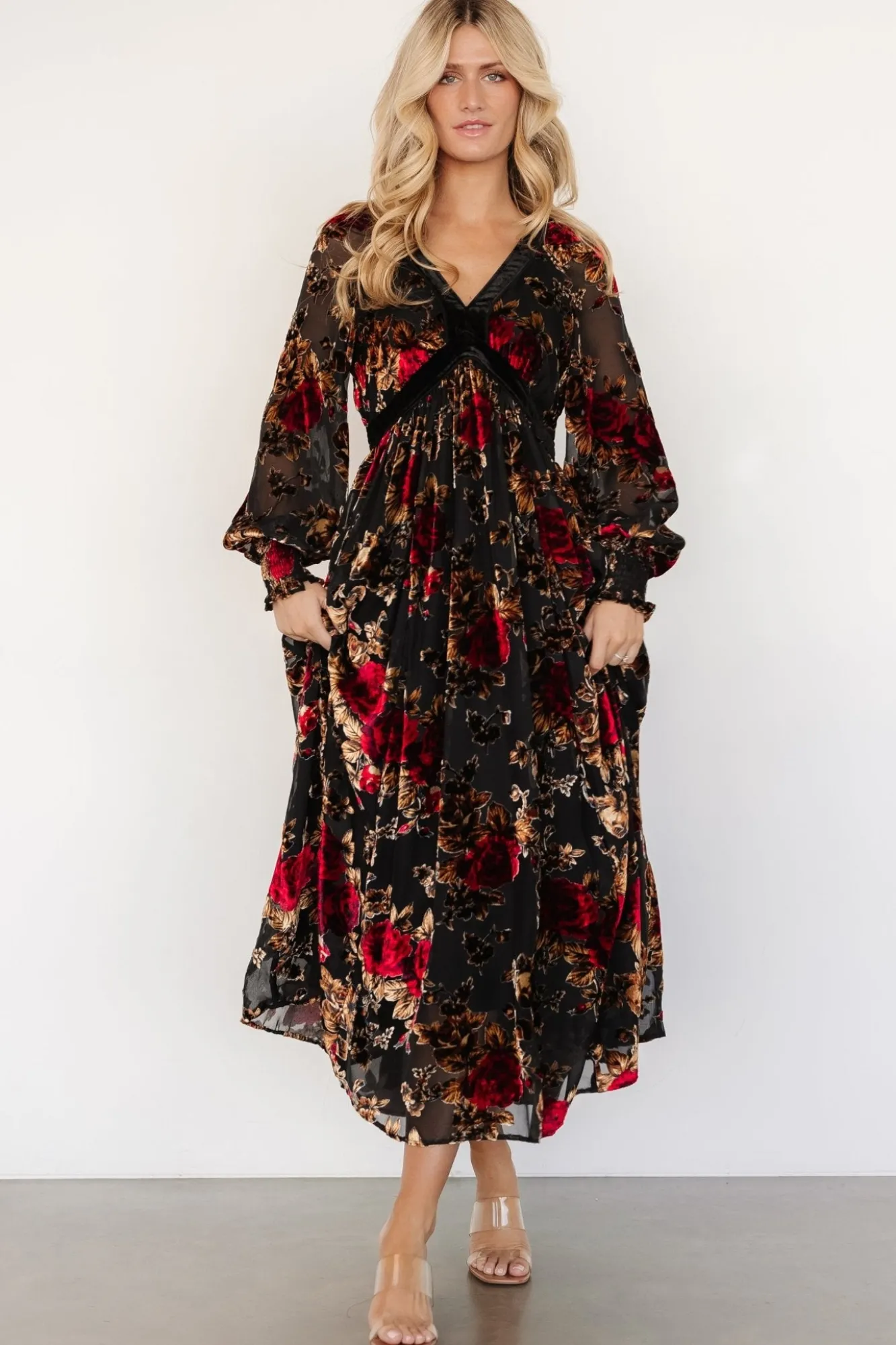 Baltic Born Adele Velvet Dress | Black + Rose Floral