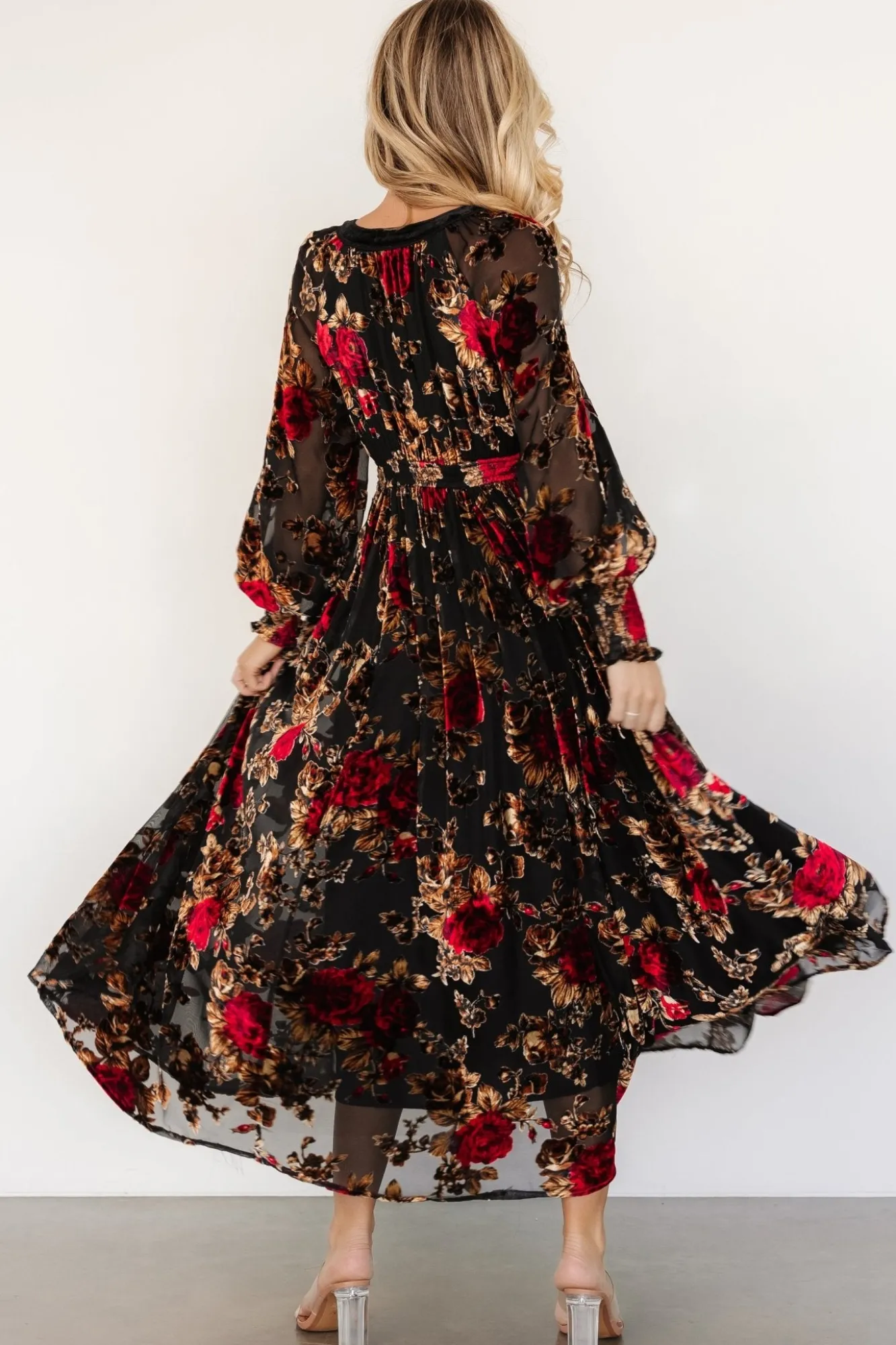 Baltic Born Adele Velvet Dress | Black + Rose Floral