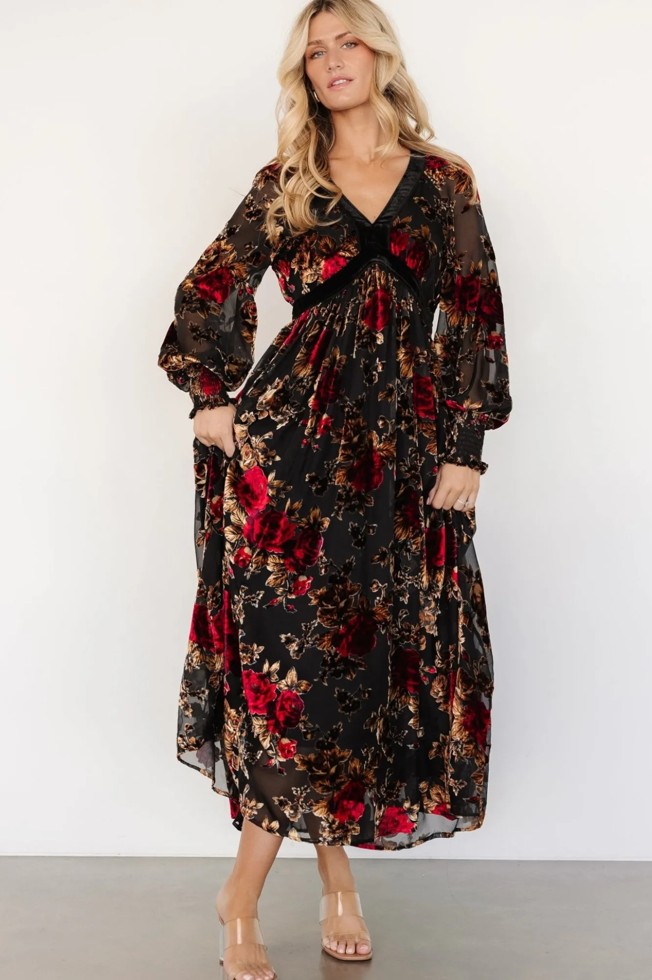 Baltic Born Adele Velvet Dress | Black + Rose Floral