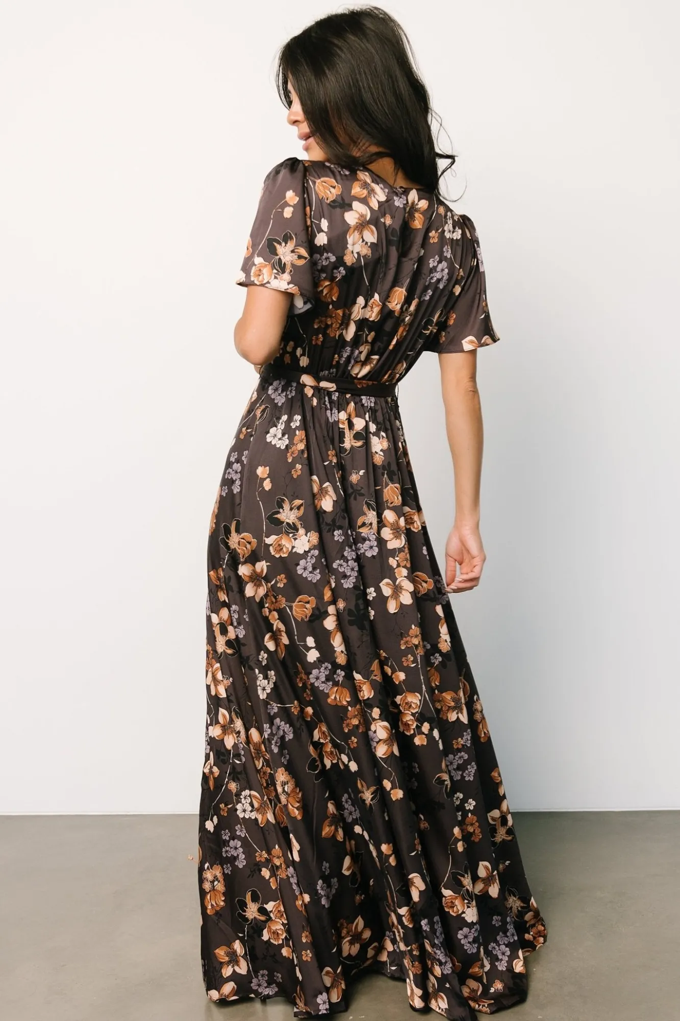Baltic Born Agnes Satin Maxi Dress | Brown Floral