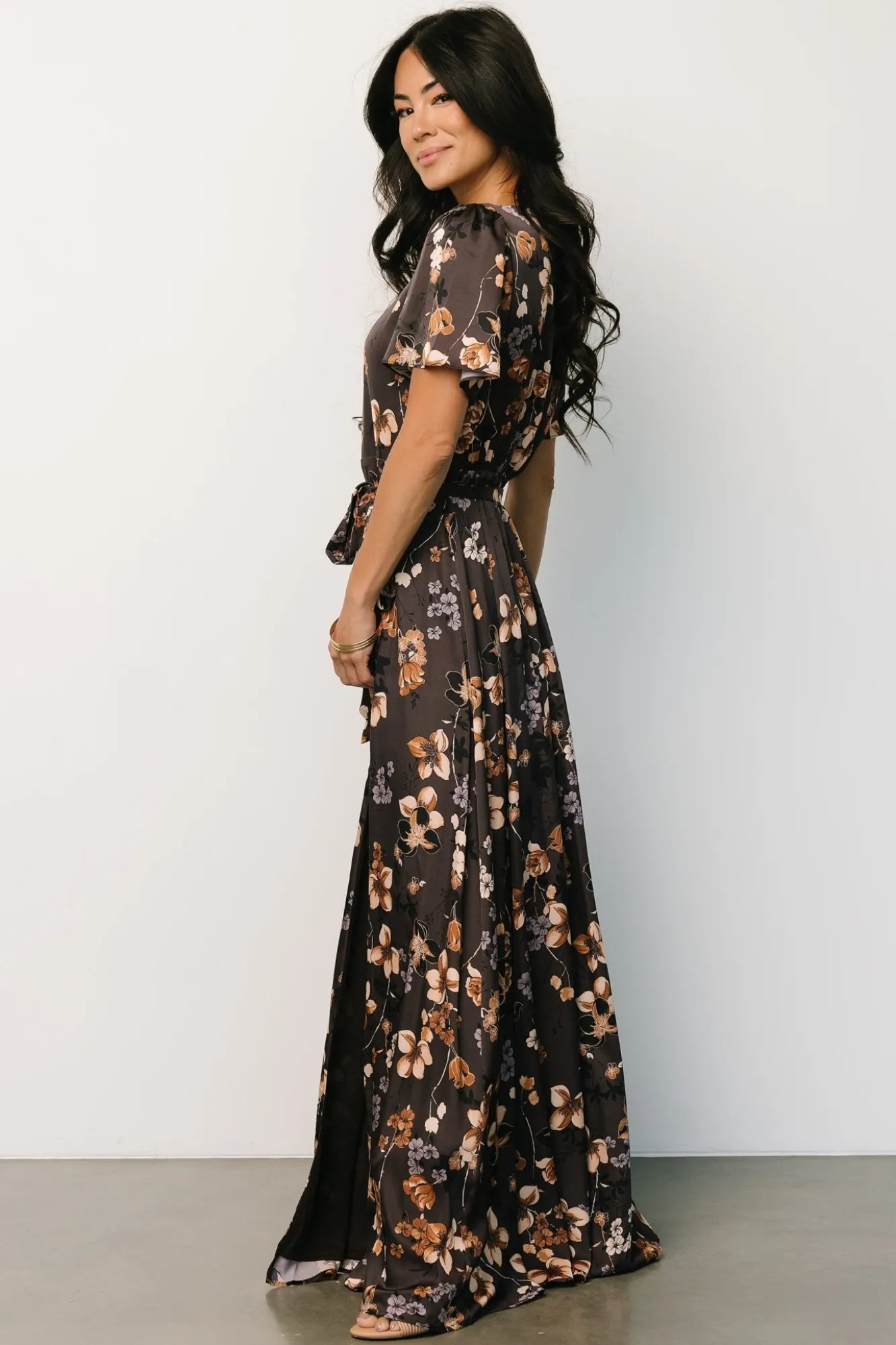 Baltic Born Agnes Satin Maxi Dress | Brown Floral