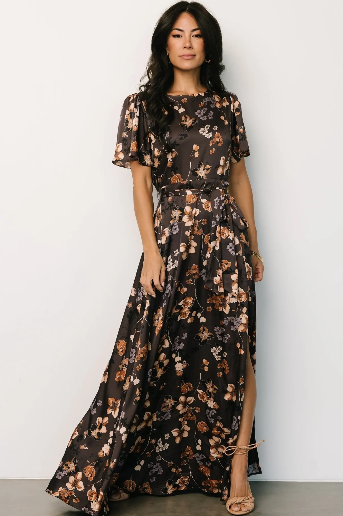 Baltic Born Agnes Satin Maxi Dress | Brown Floral
