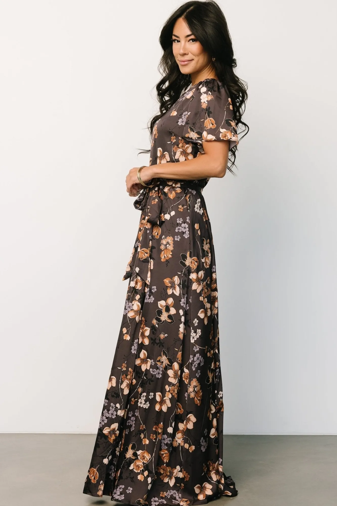 Baltic Born Agnes Satin Maxi Dress | Brown Floral