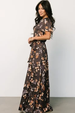 Baltic Born Agnes Satin Maxi Dress | Brown Floral
