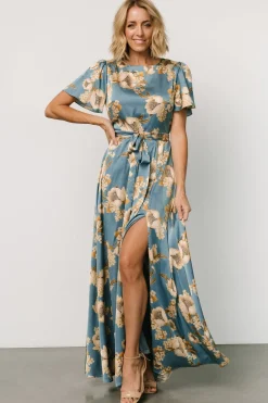 Baltic Born Agnes Satin Maxi Dress | Blue + Gold