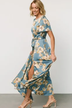 Baltic Born Agnes Satin Maxi Dress | Blue + Gold
