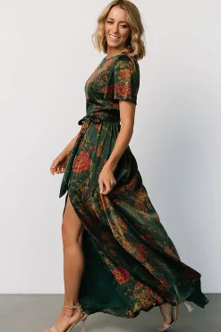 Baltic Born Agnes Satin Maxi Dress | Dark Green Floral