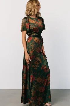 Baltic Born Agnes Satin Maxi Dress | Dark Green Floral