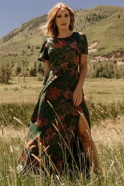 Baltic Born Agnes Satin Maxi Dress | Dark Green Floral
