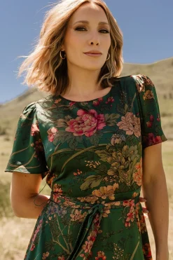Baltic Born Agnes Satin Maxi Dress | Dark Green Floral
