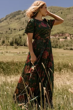 Baltic Born Agnes Satin Maxi Dress | Dark Green Floral