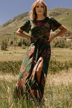 Baltic Born Agnes Satin Maxi Dress | Dark Green Floral
