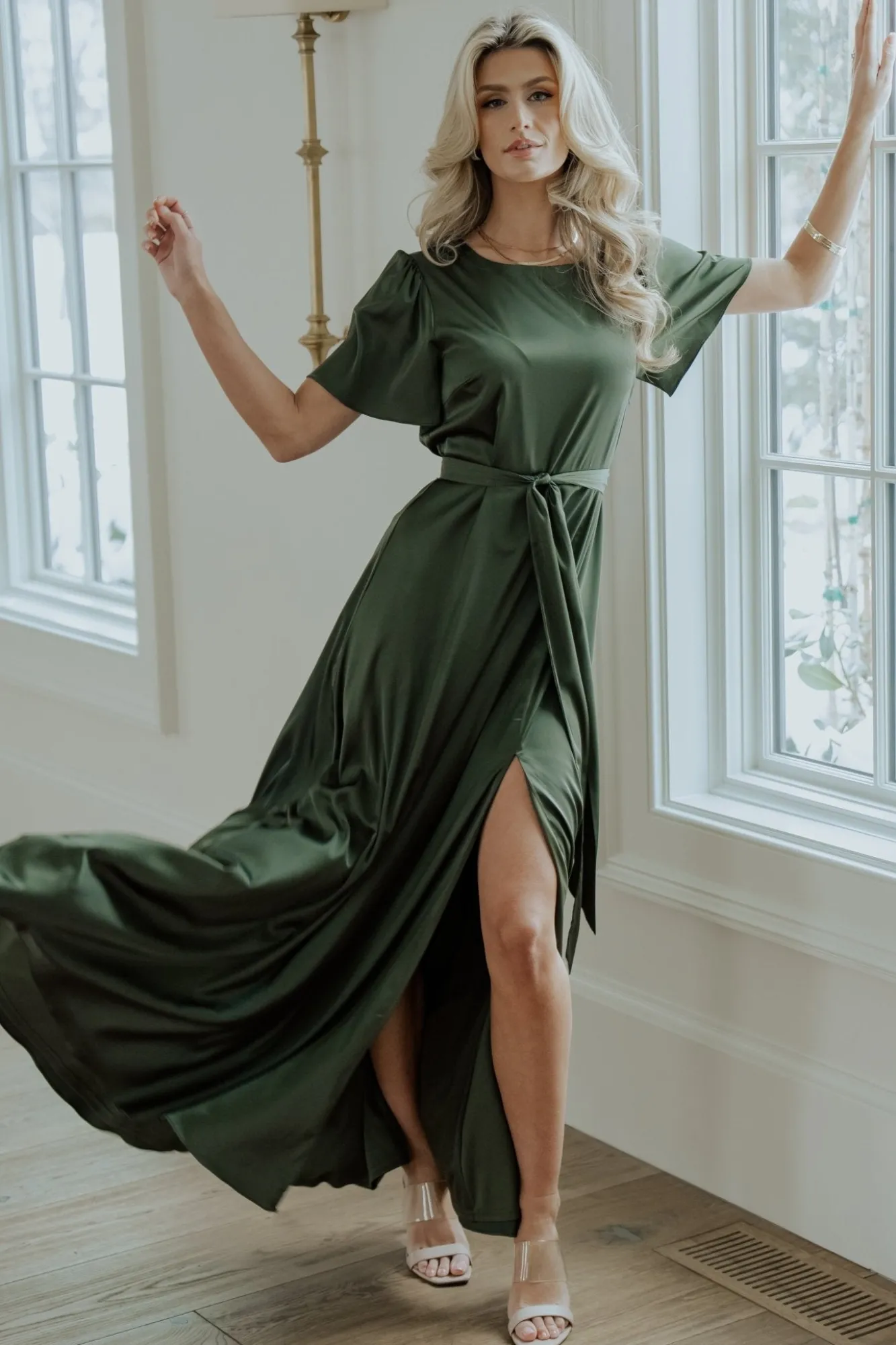 Baltic Born Agnes Satin Maxi Dress | Juniper Green