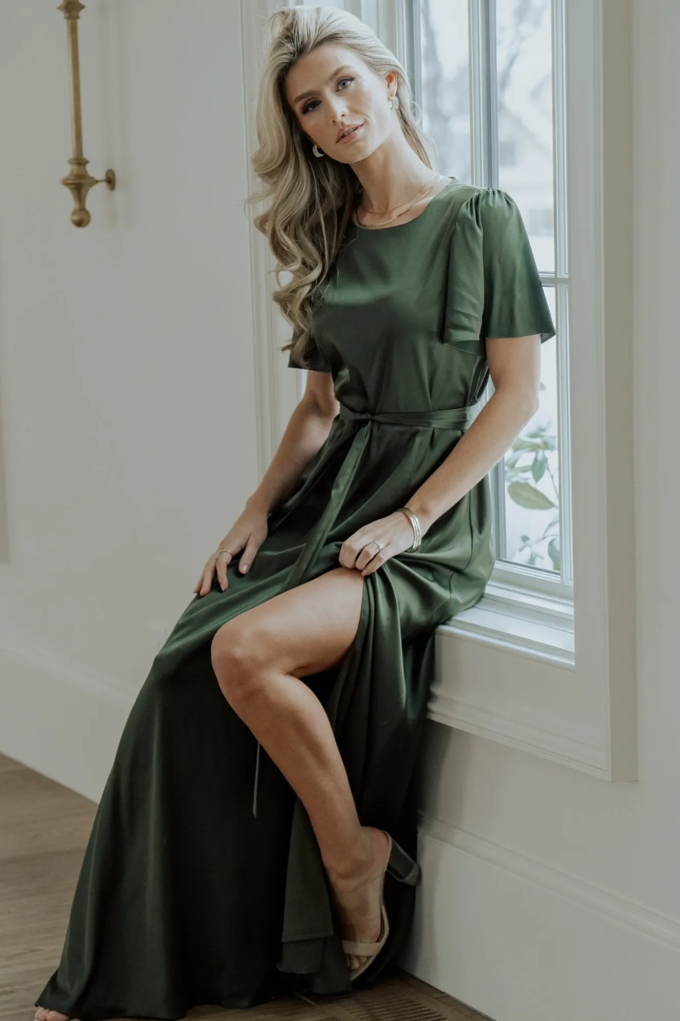 Baltic Born Agnes Satin Maxi Dress | Juniper Green