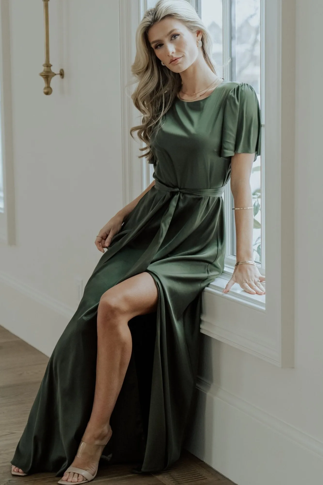 Baltic Born Agnes Satin Maxi Dress | Juniper Green