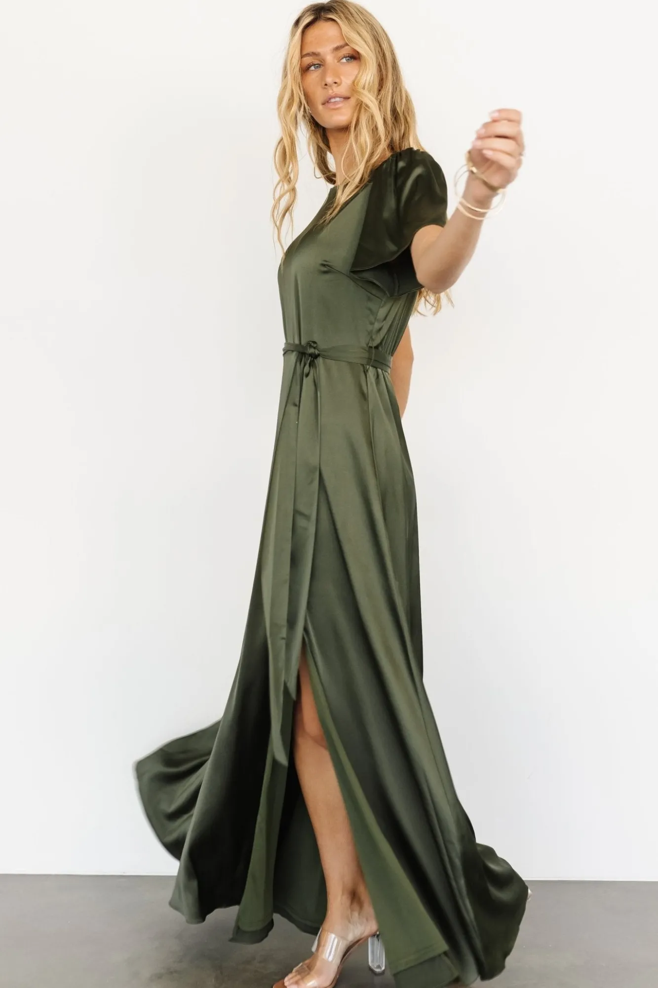 Baltic Born Agnes Satin Maxi Dress | Juniper Green