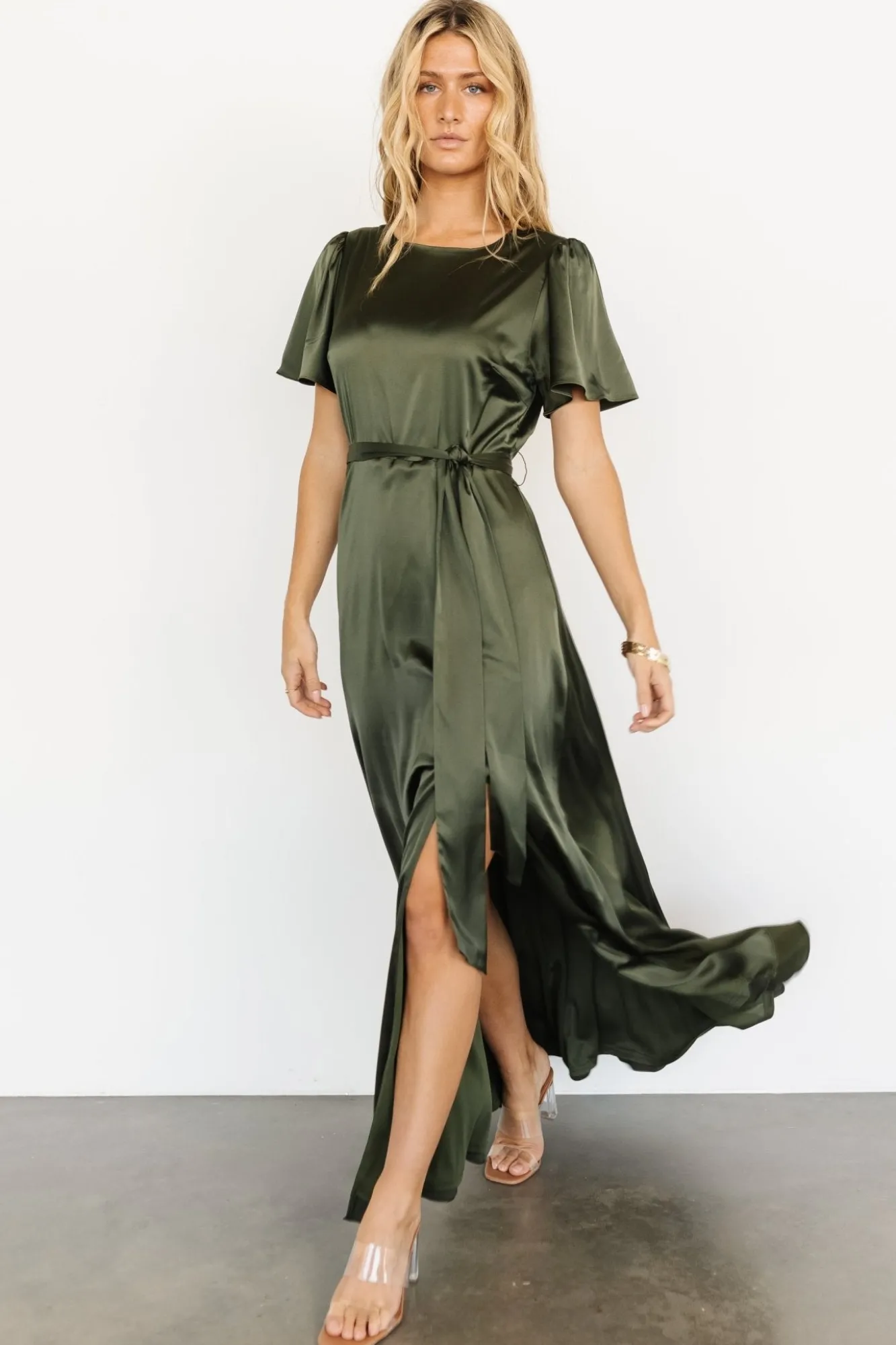 Baltic Born Agnes Satin Maxi Dress | Juniper Green