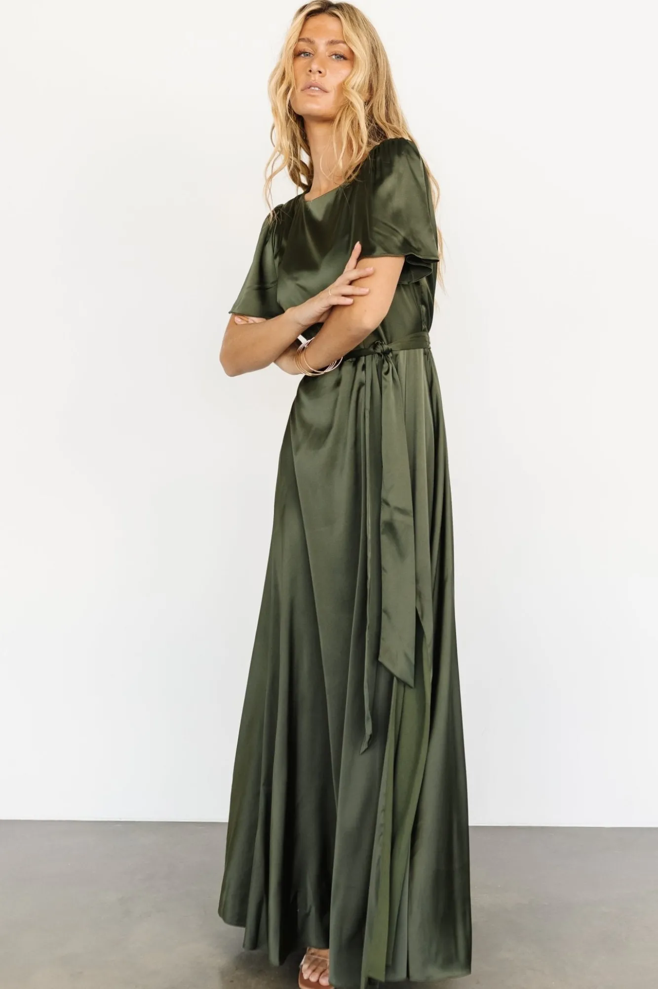 Baltic Born Agnes Satin Maxi Dress | Juniper Green