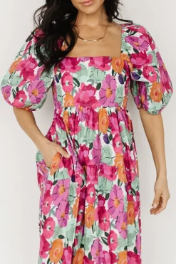 Baltic Born Aimee Puff Sleeve Midi Dress | Pink Multi