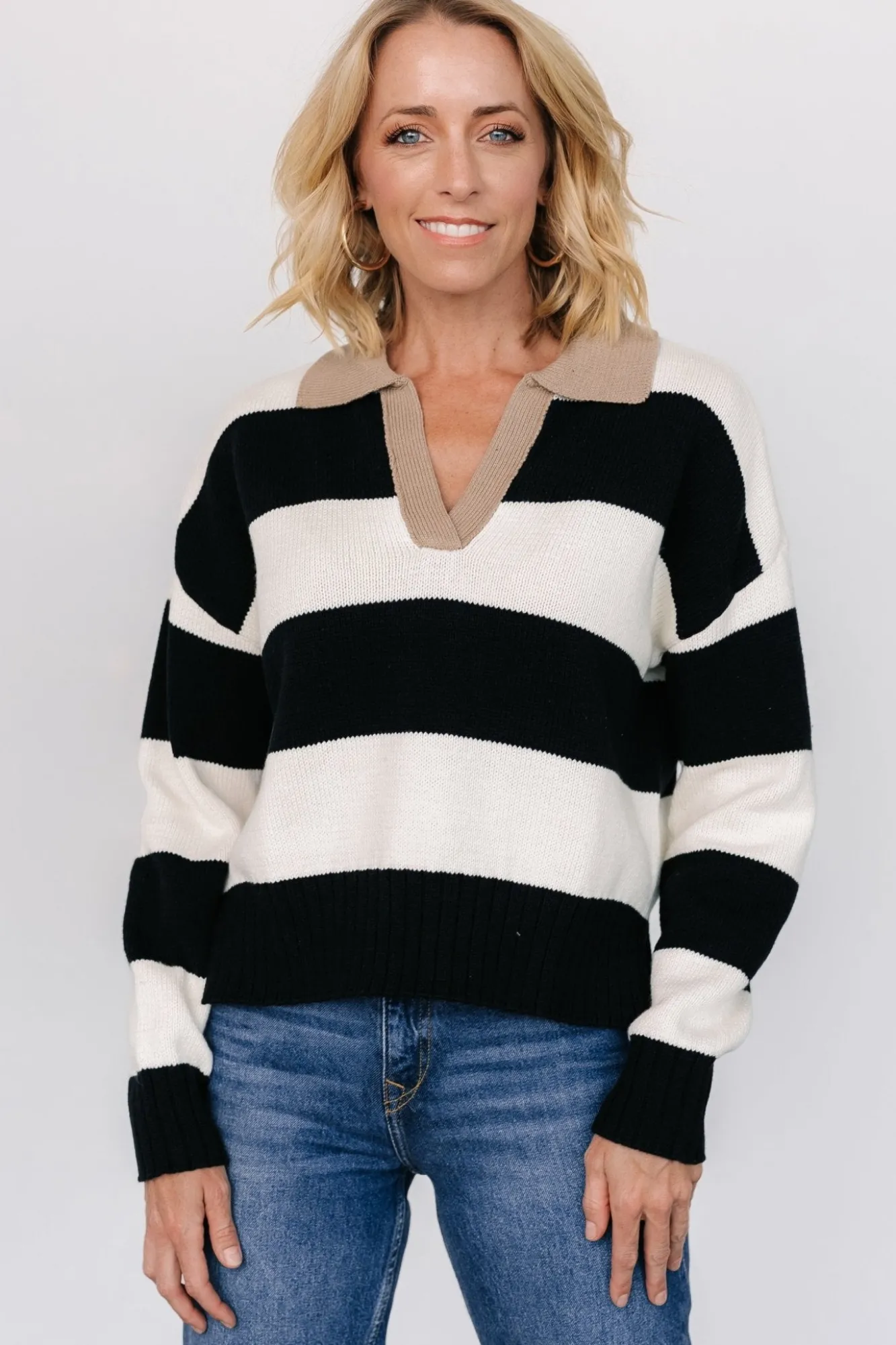 Baltic Born Alec Striped Sweater | Black + Ivory