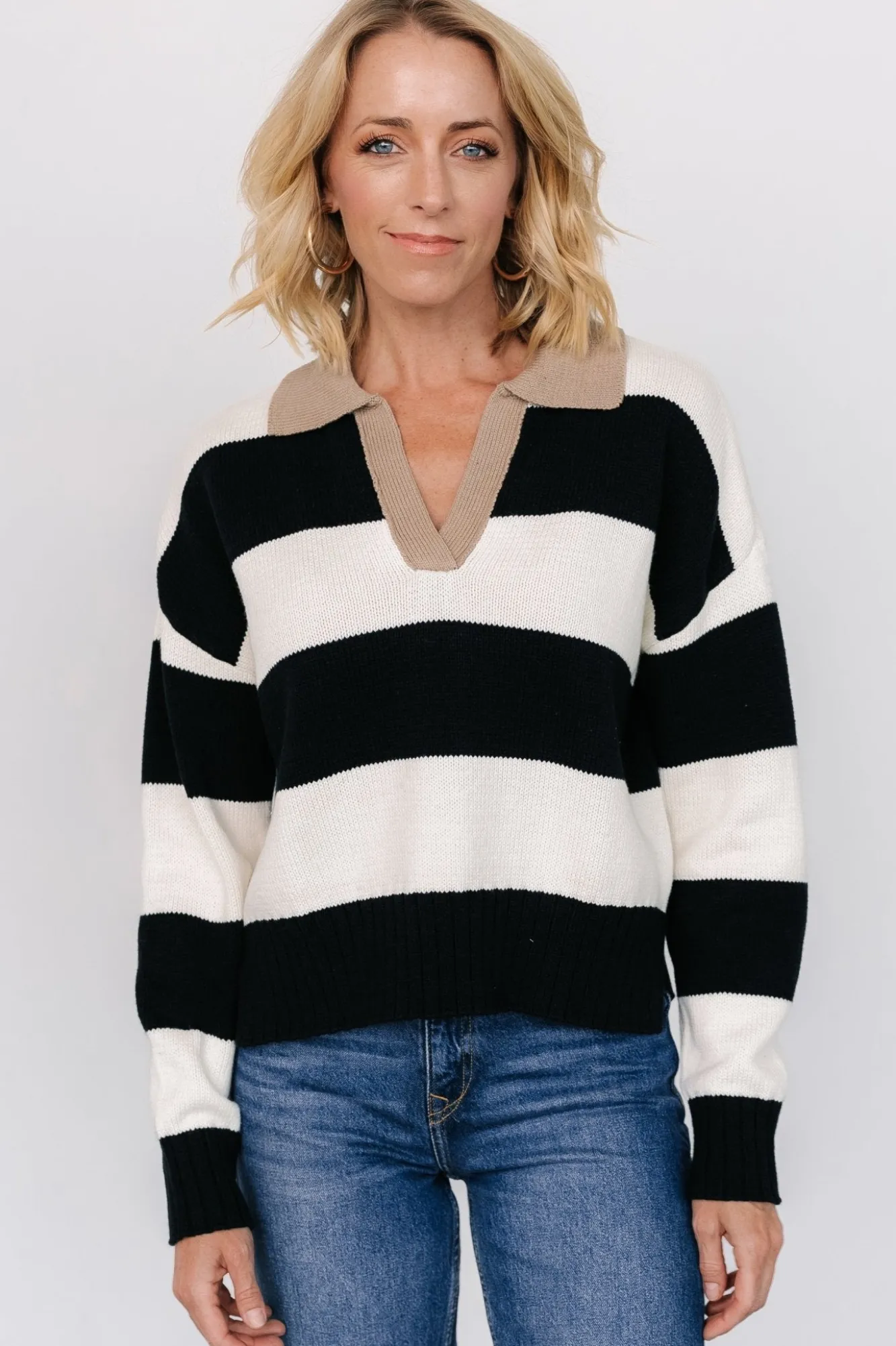 Baltic Born Alec Striped Sweater | Black + Ivory