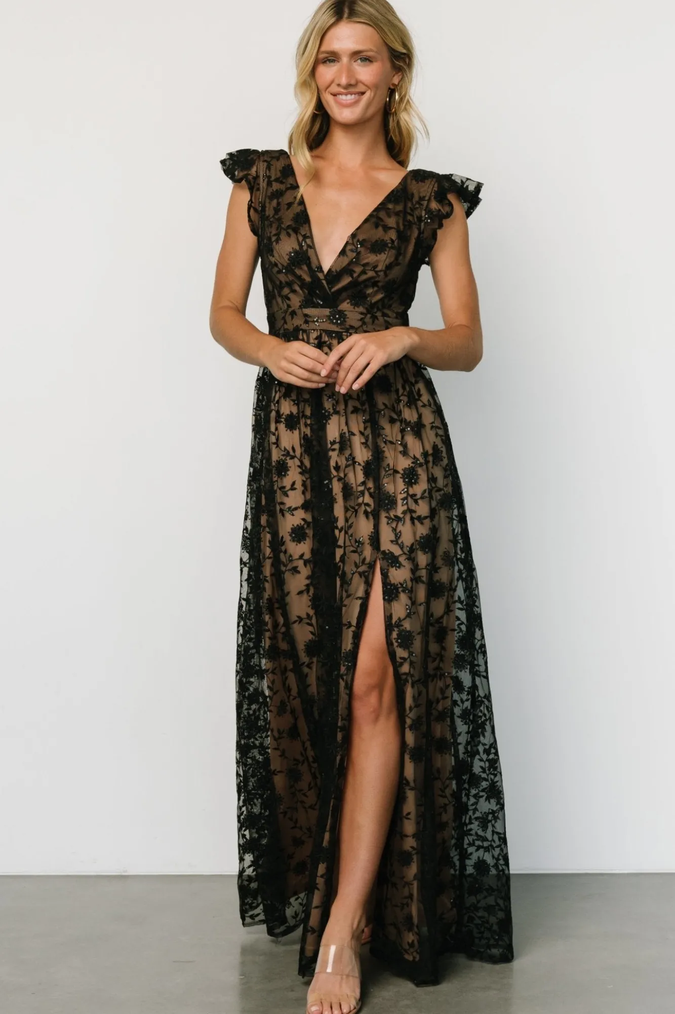 Baltic Born Alexa Embroidered Sequin Maxi Dress | Black + Nude
