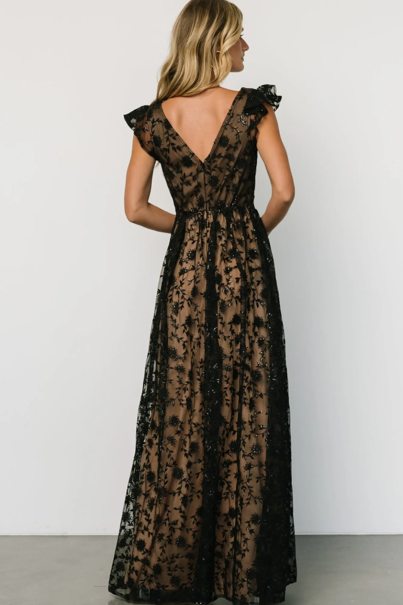 Baltic Born Alexa Embroidered Sequin Maxi Dress | Black + Nude