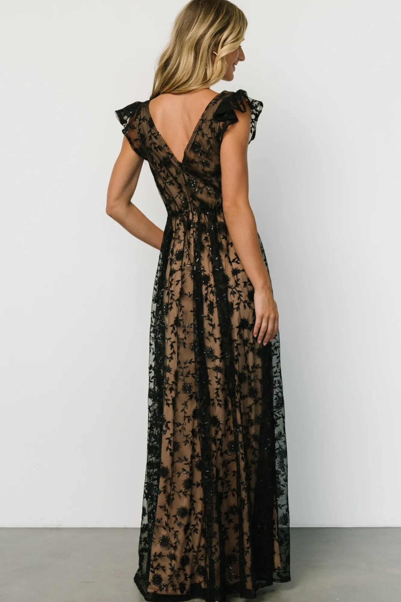 Baltic Born Alexa Embroidered Sequin Maxi Dress | Black + Nude
