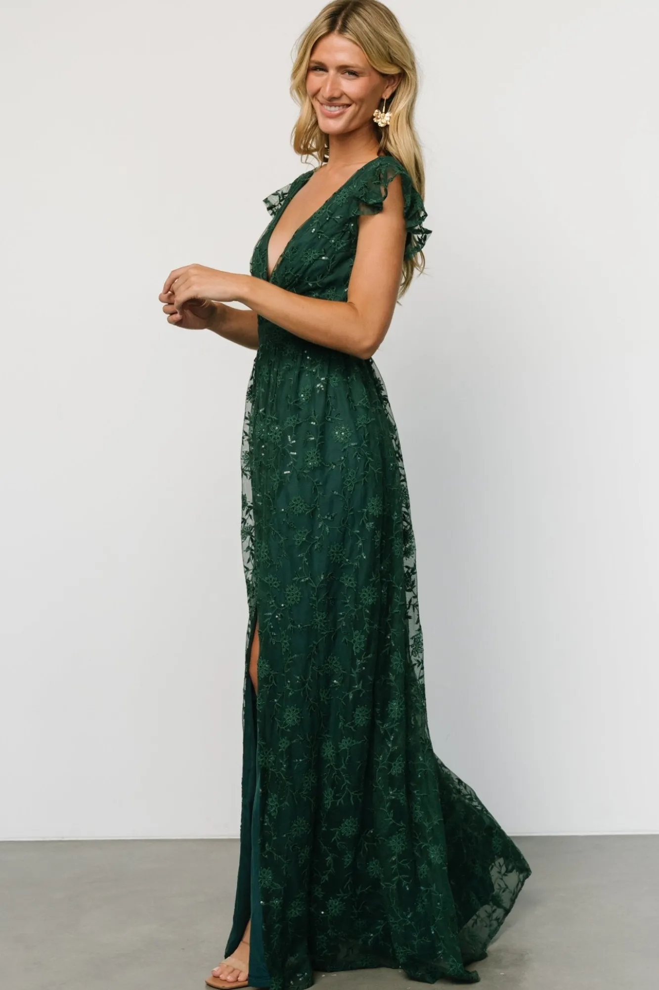Baltic Born Alexa Embroidered Sequin Maxi Dress | Dark Green