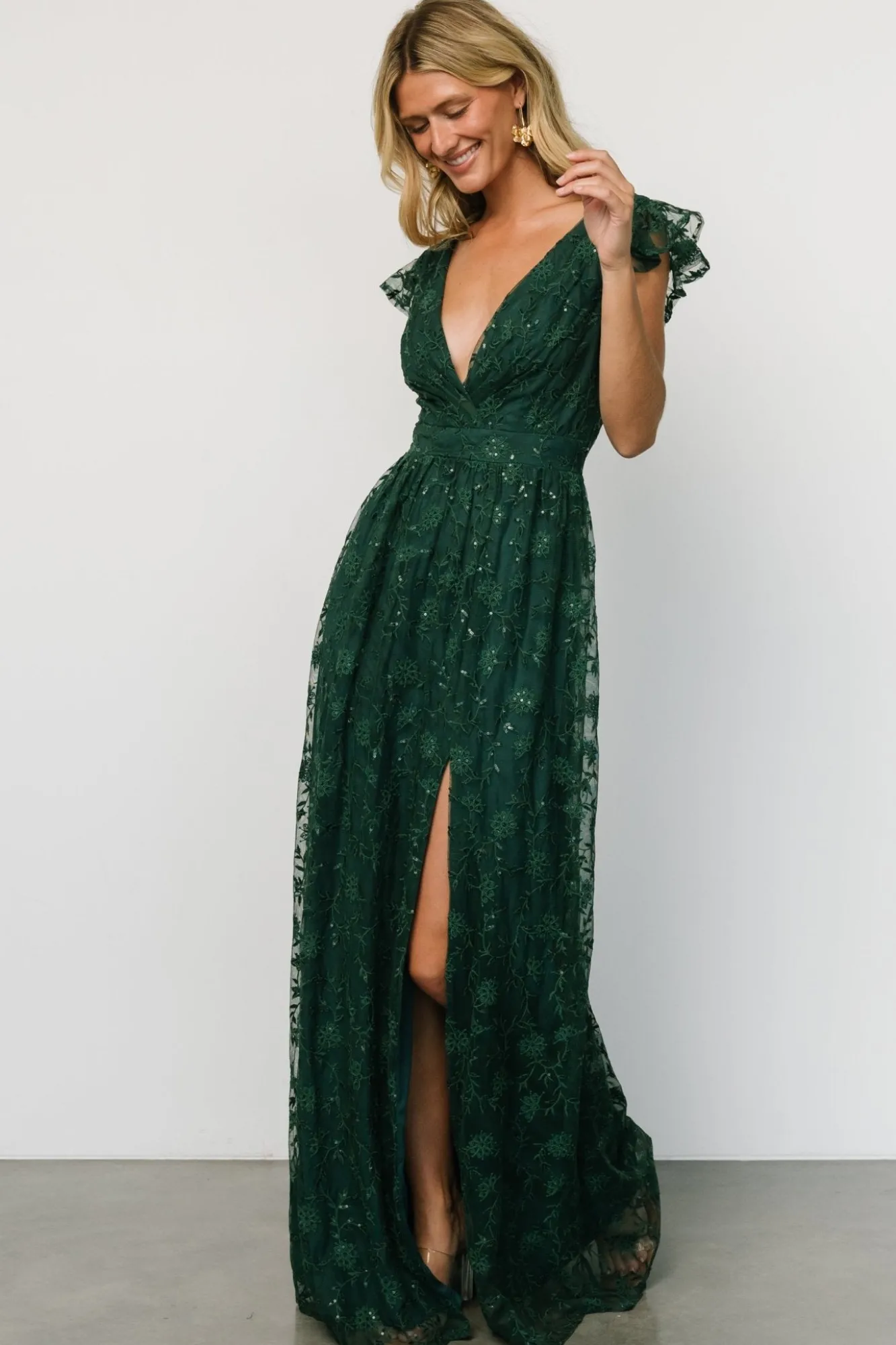 Baltic Born Alexa Embroidered Sequin Maxi Dress | Dark Green