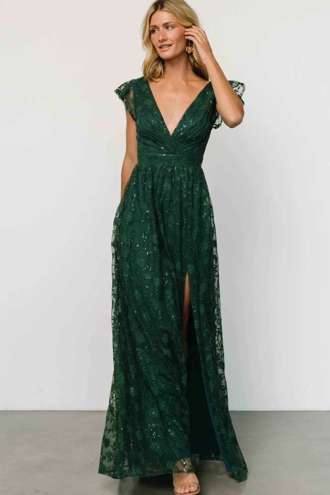 Baltic Born Alexa Embroidered Sequin Maxi Dress | Dark Green