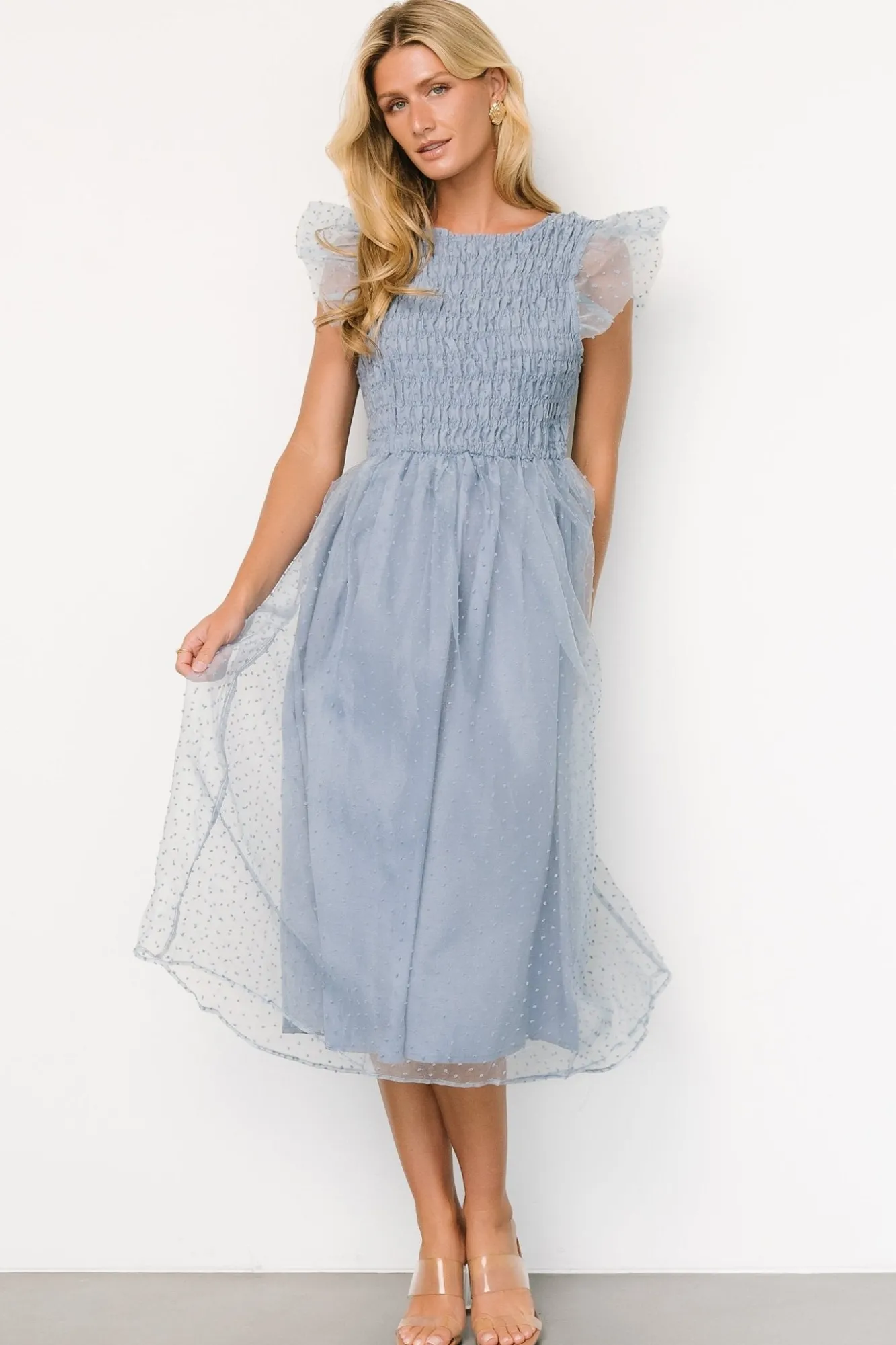 Baltic Born Alice Dot Midi Dress | Dusty Blue