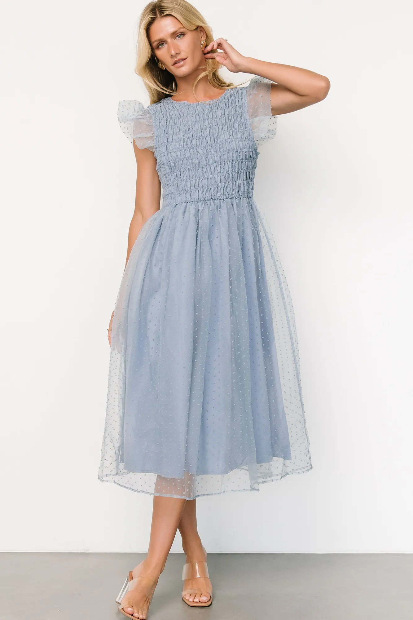 Baltic Born Alice Dot Midi Dress | Dusty Blue