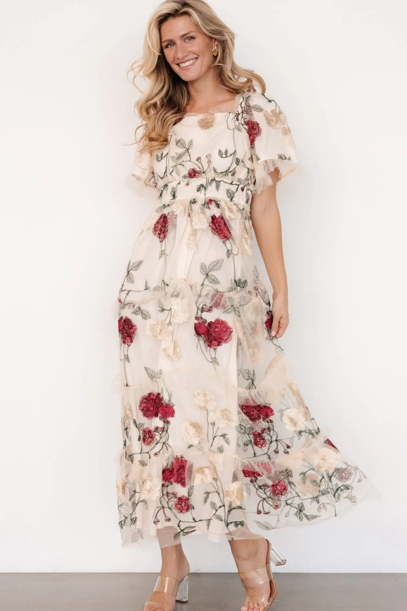 Baltic Born Allison Embroidered Tulle Maxi Dress | Cream Multi