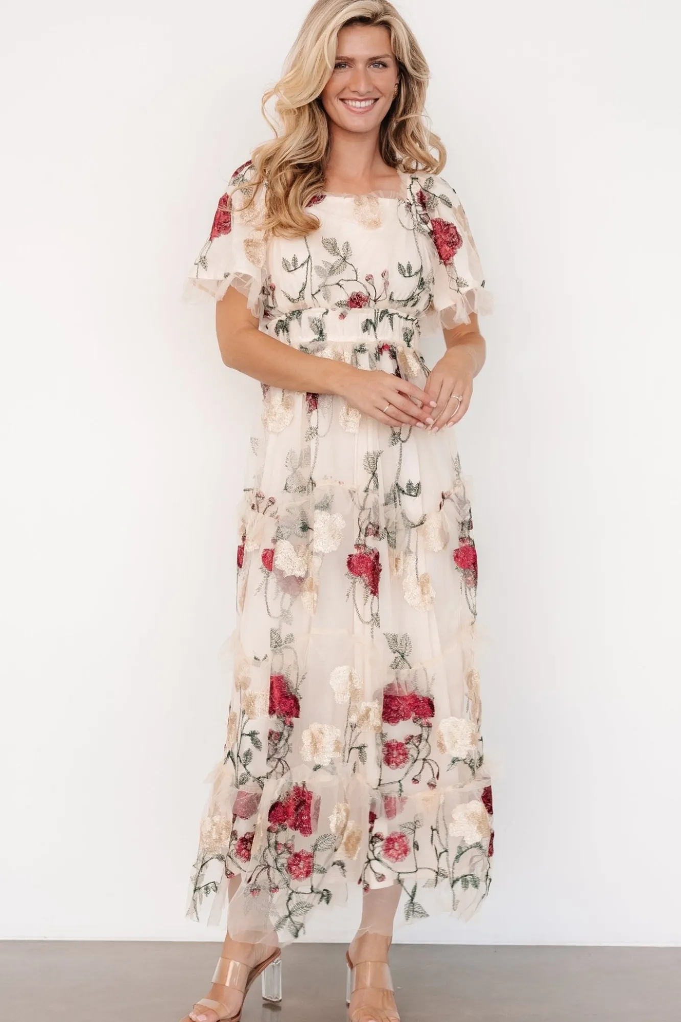 Baltic Born Allison Embroidered Tulle Maxi Dress | Cream Multi