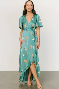 Baltic Born Amara Wrap Dress | Green + Coral Floral