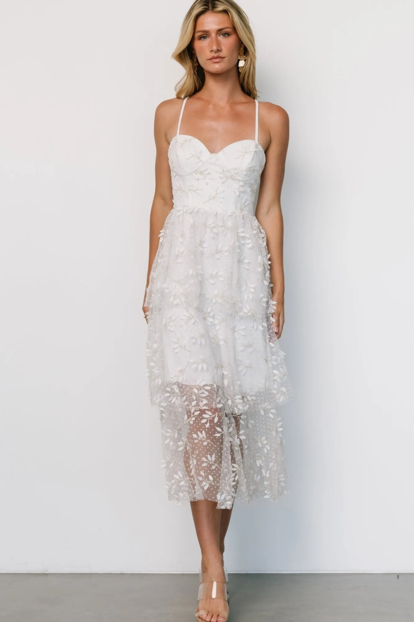 Baltic Born Anavi Tiered Midi Dress | White + Gold