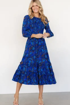 Baltic Born Andersen Smocked Midi Dress | Cobalt Floral