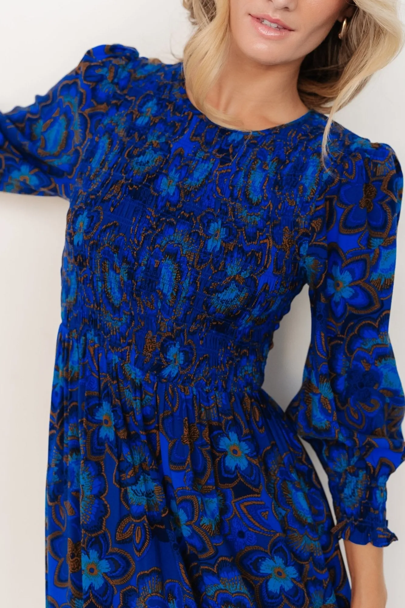 Baltic Born Andersen Smocked Midi Dress | Cobalt Floral