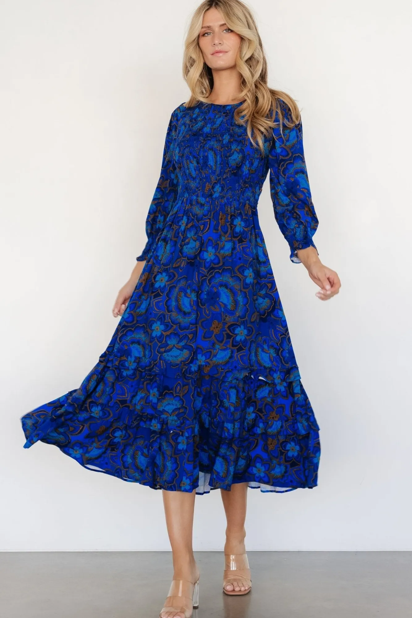 Baltic Born Andersen Smocked Midi Dress | Cobalt Floral
