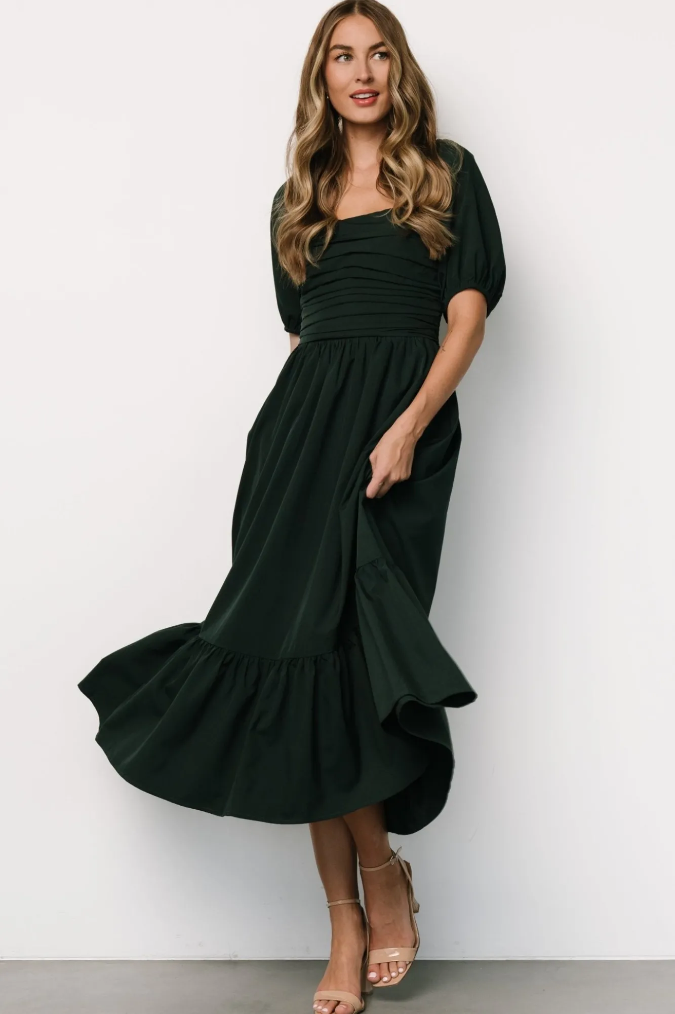 Baltic Born Andrea Pleated Midi Dress | Forest Green