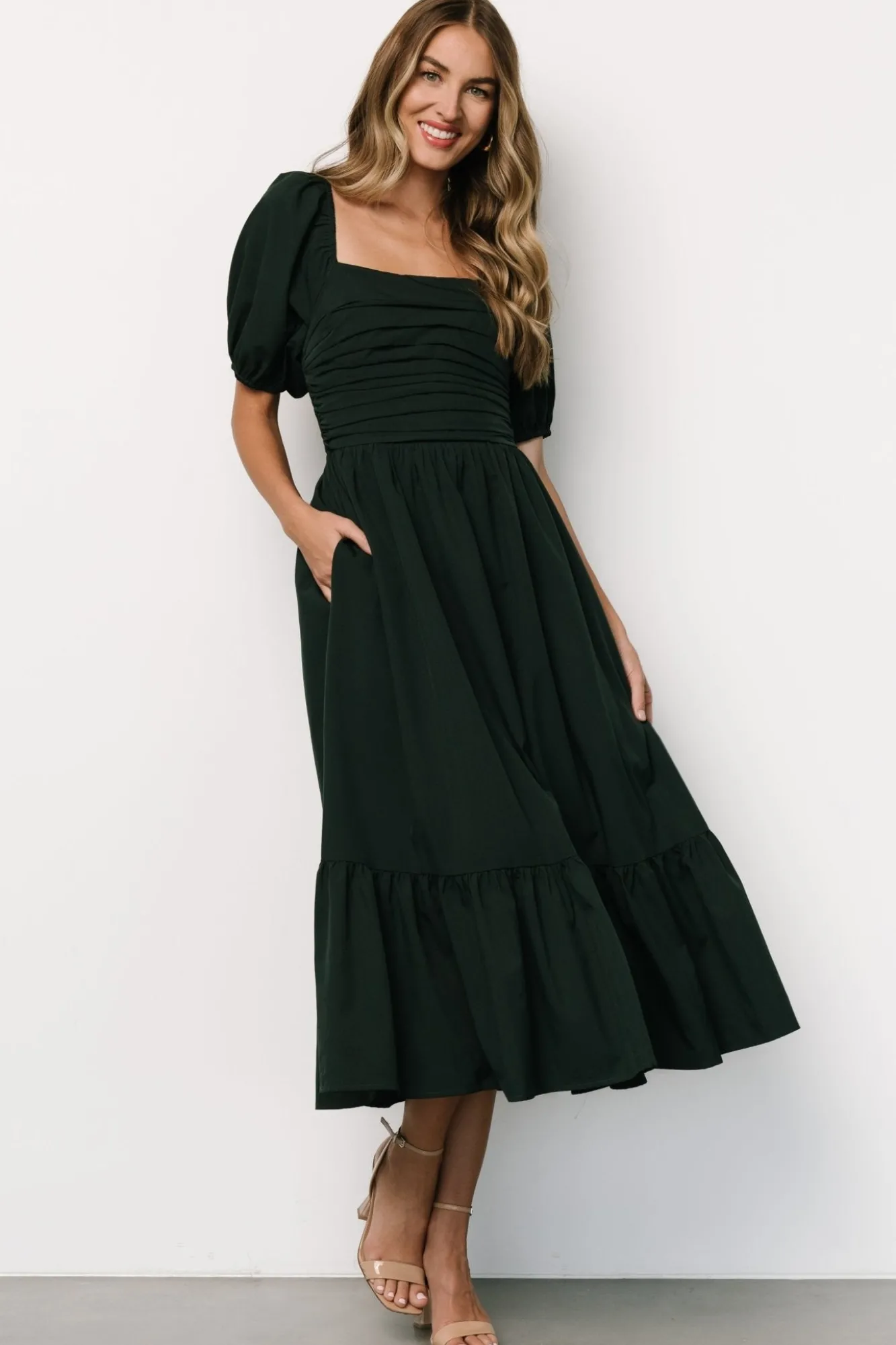 Baltic Born Andrea Pleated Midi Dress | Forest Green