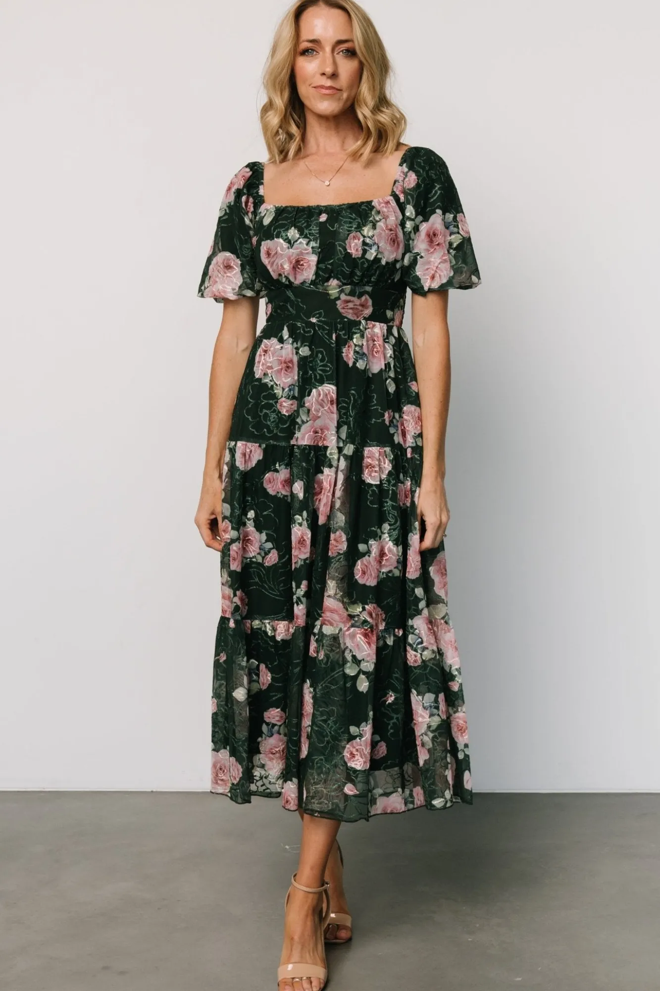 Baltic Born Annabeth Midi Dress | Dark Green + Pink