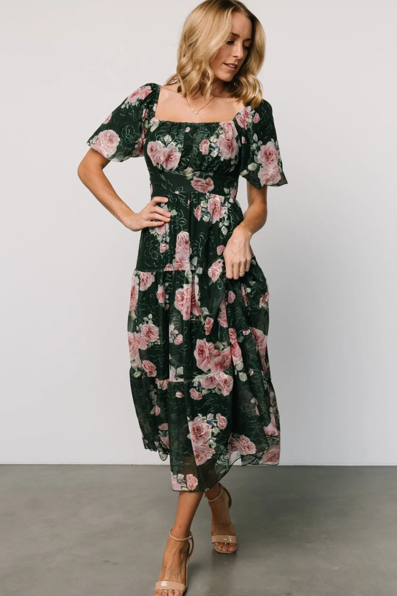 Baltic Born Annabeth Midi Dress | Dark Green + Pink